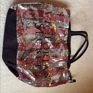 Victoria's Secret Glam Sequin Tote - Pink and Black - Slightly Used